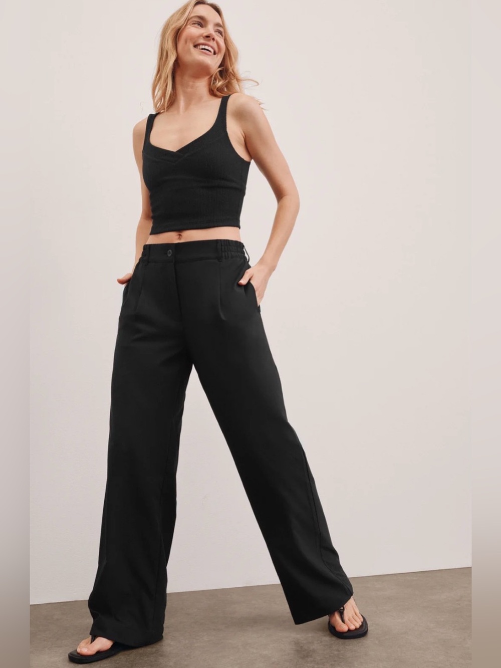 Beyond Yoga Status Trousers Black Wide-Leg Pants Size Medium